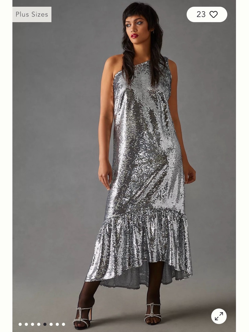 Maeve Silver One-Shoulder Sequin Dress